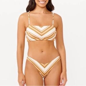 Rip Curl Catalina Stripe Bandeau Bikini Top & High Cheeky Coverage, SMALL